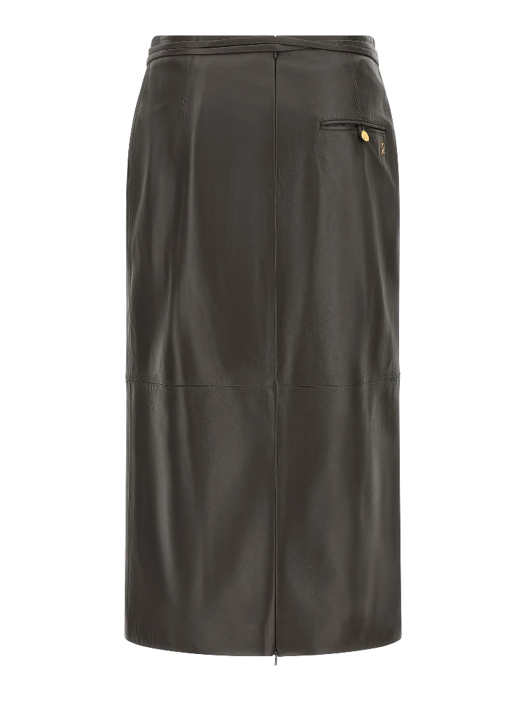 Brown Lamb Leather Midi Skirt alternative