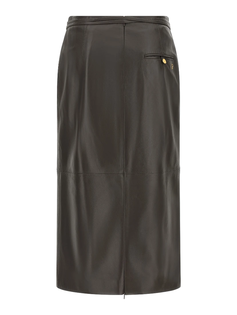 Brown Lamb Leather Midi Skirt