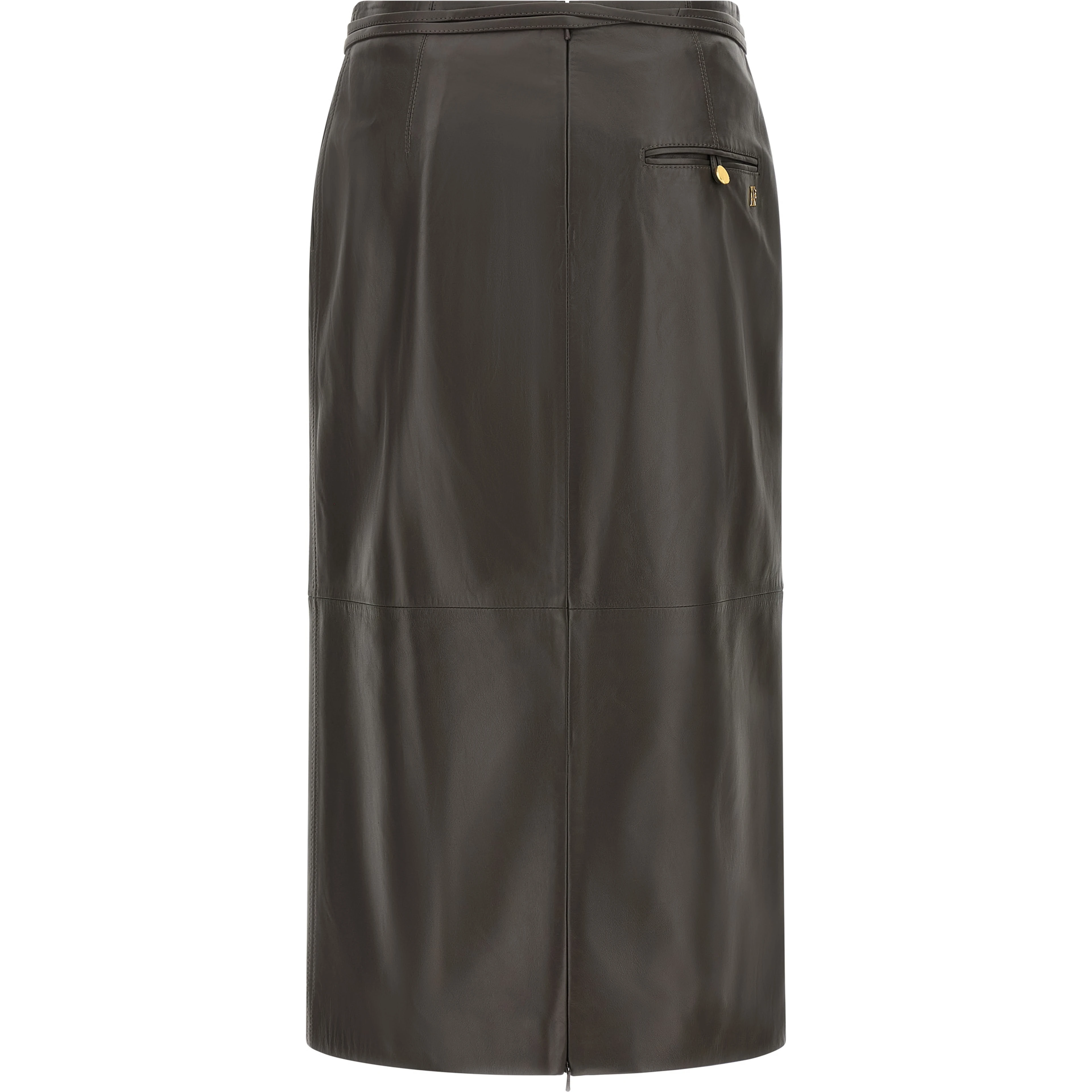 Brown Lamb Leather Midi Skirt