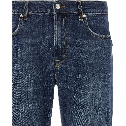 Blue Cotton Cropped Jeans
