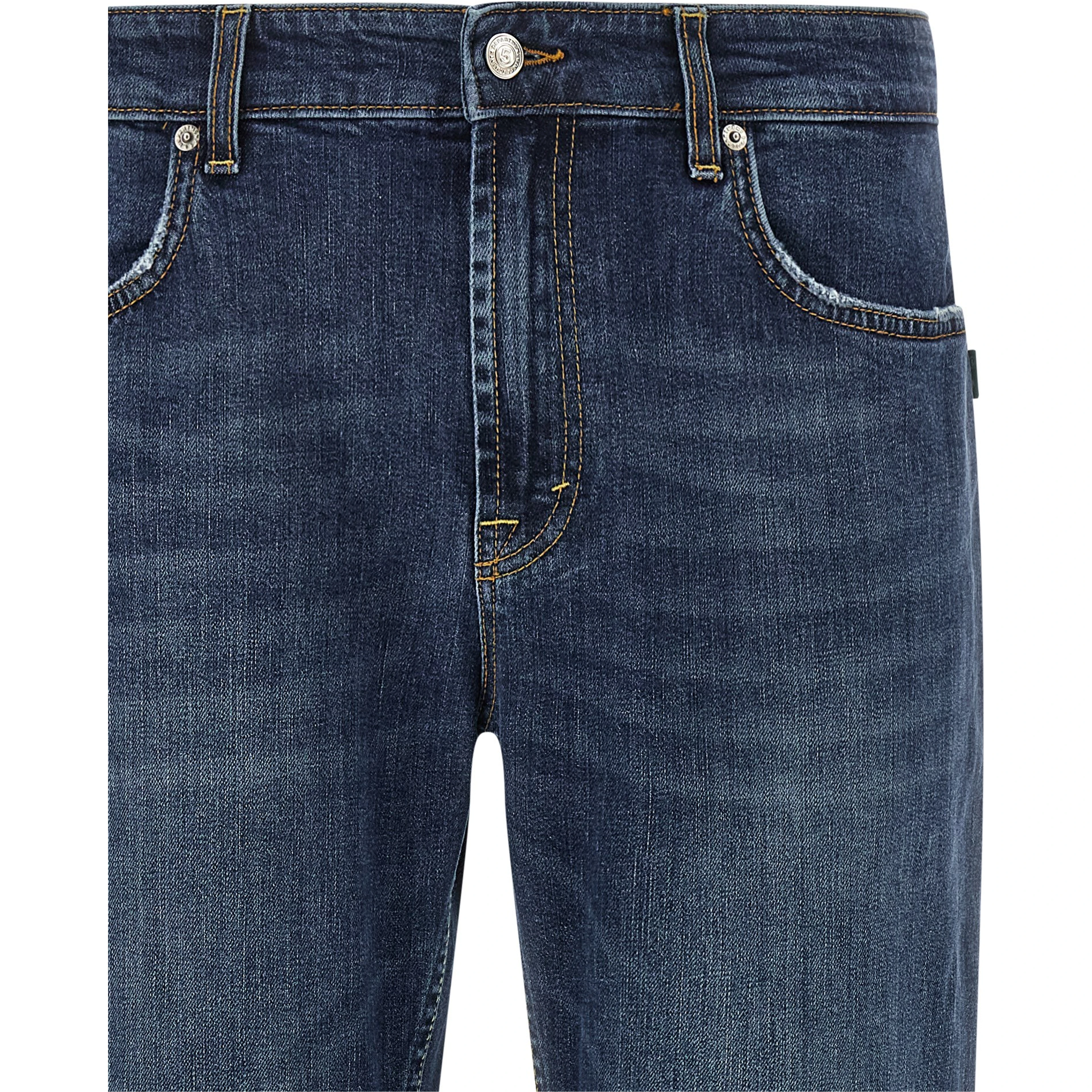 Blue Cotton Cropped Jeans