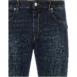 Blue Cotton Cropped Jeans