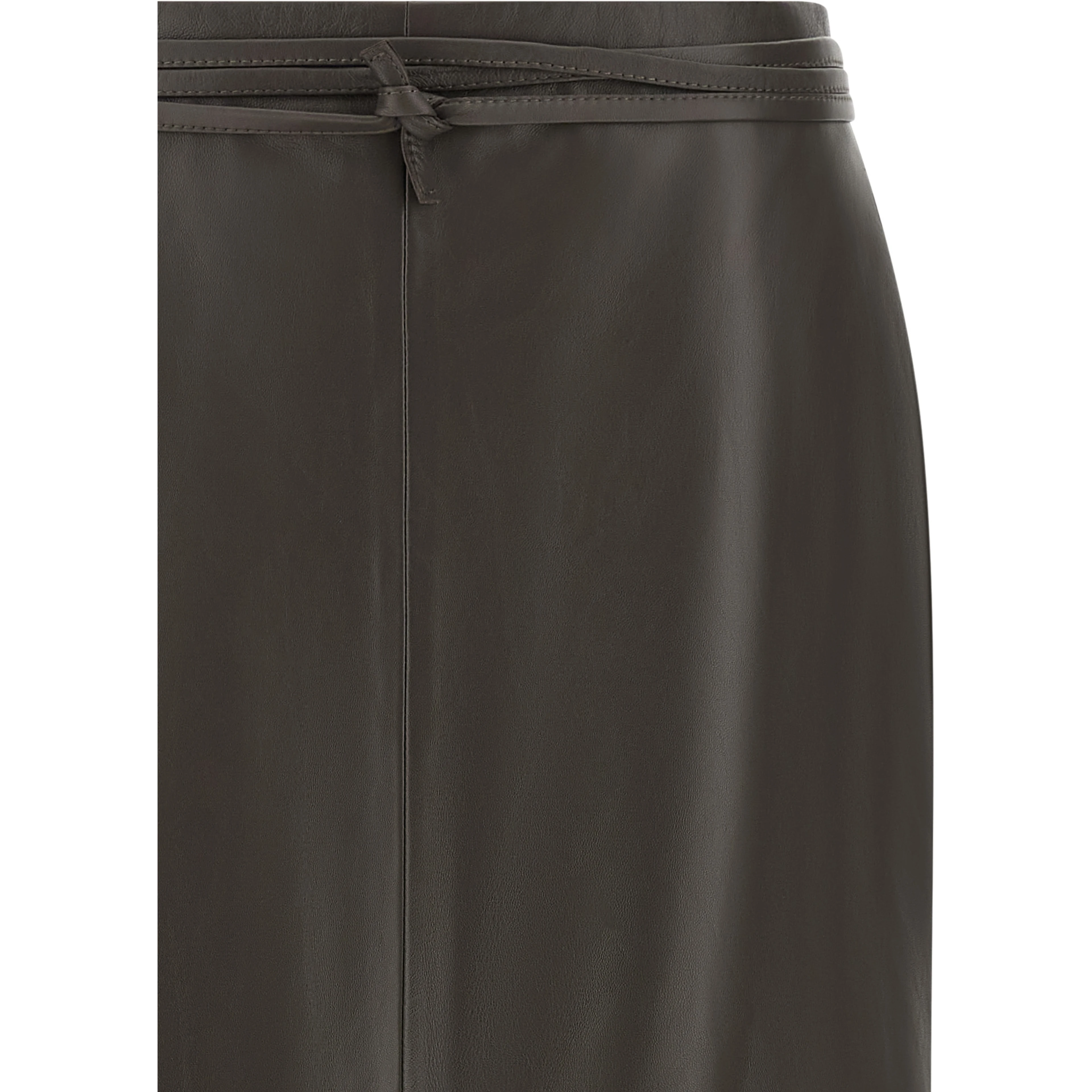 Brown Lamb Leather Midi Skirt
