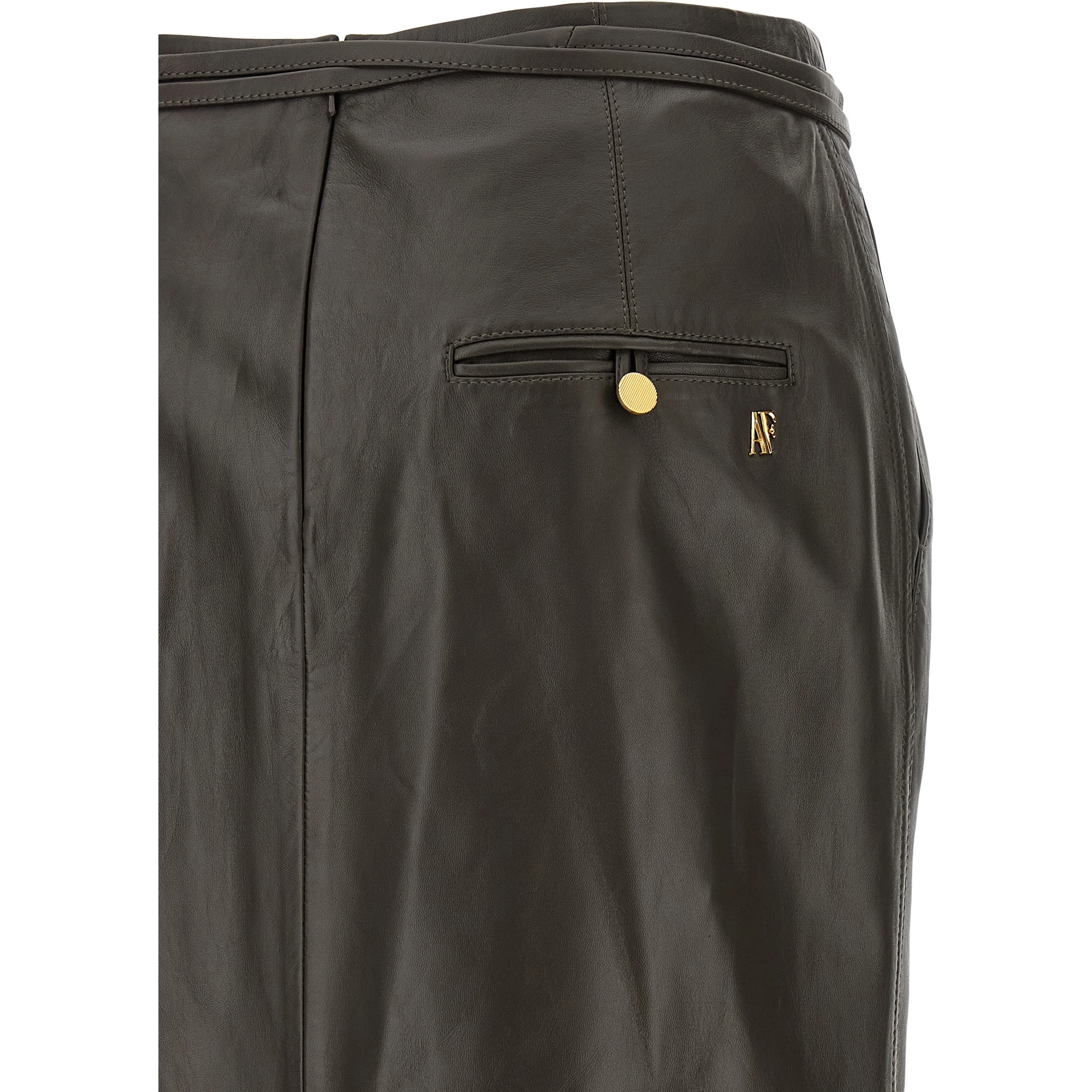 Brown Lamb Leather Midi Skirt