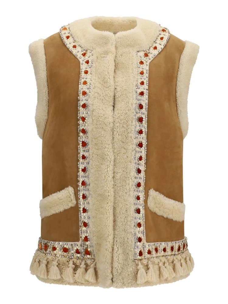 Beige Lamb Ovis Aries Aries Sleeveless Jacket