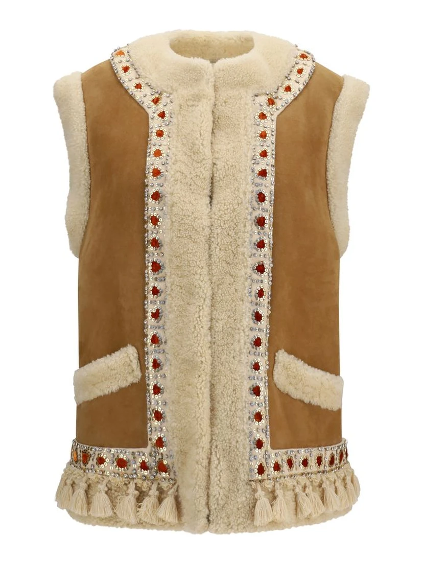Beige Lamb Ovis Aries Aries Sleeveless Jacket