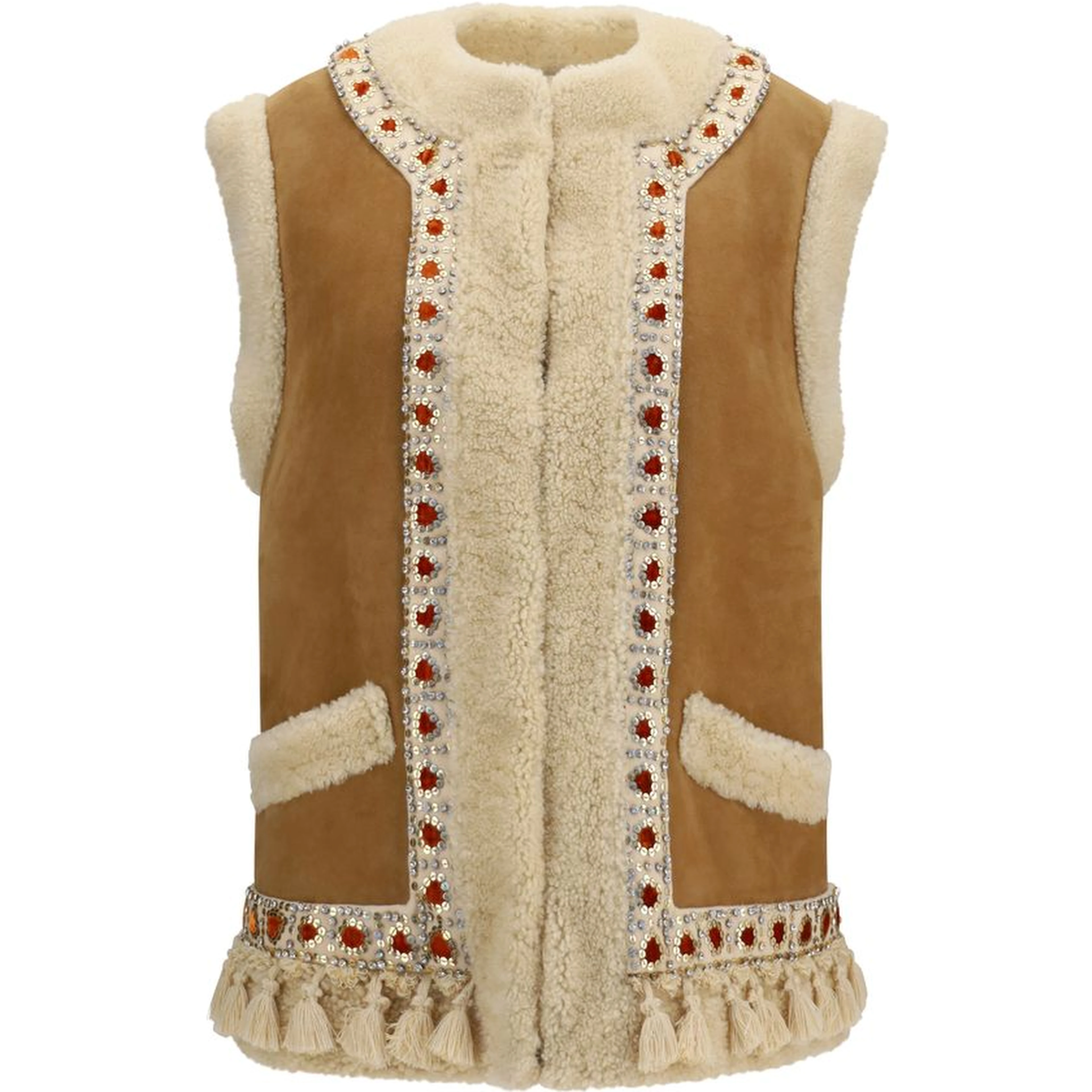 Beige Lamb Ovis Aries Aries Sleeveless Jacket