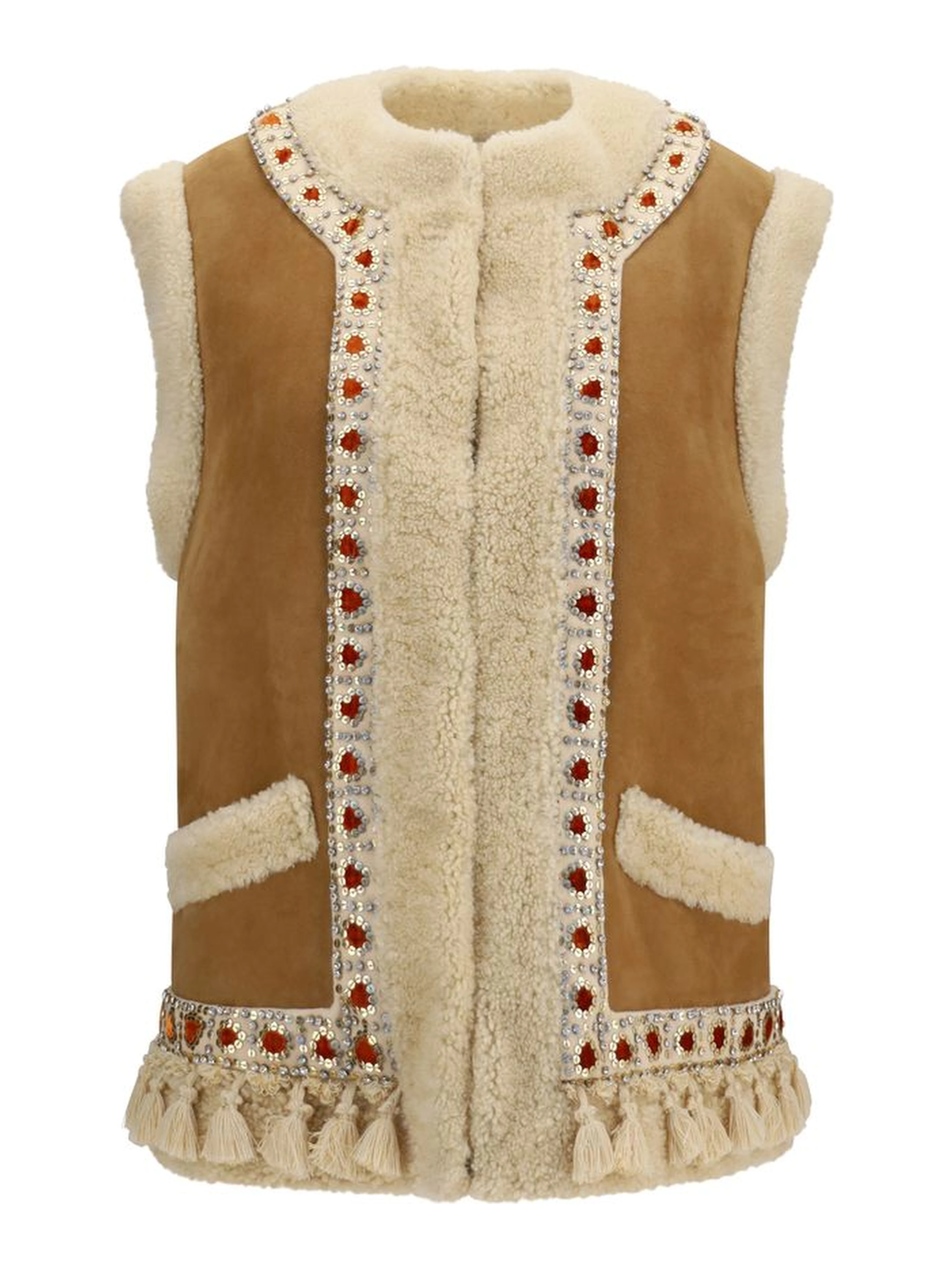 Beige Lamb Ovis Aries Aries Sleeveless Jacket