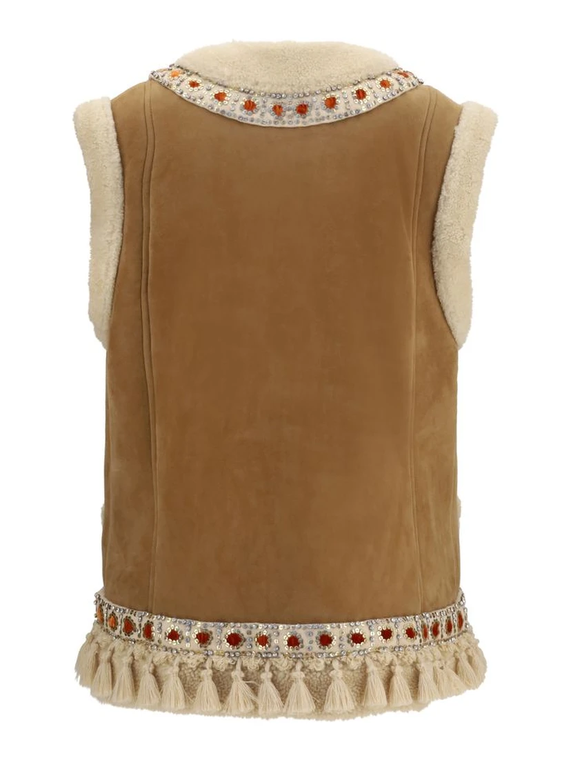 Beige Lamb Ovis Aries Aries Sleeveless Jacket