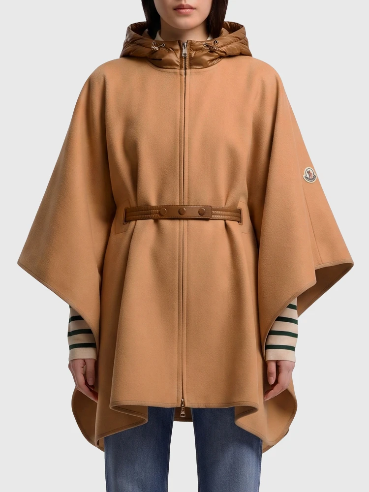 Padded wool-blend cape