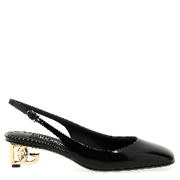 Black Calfskin Mid Heel Pumps