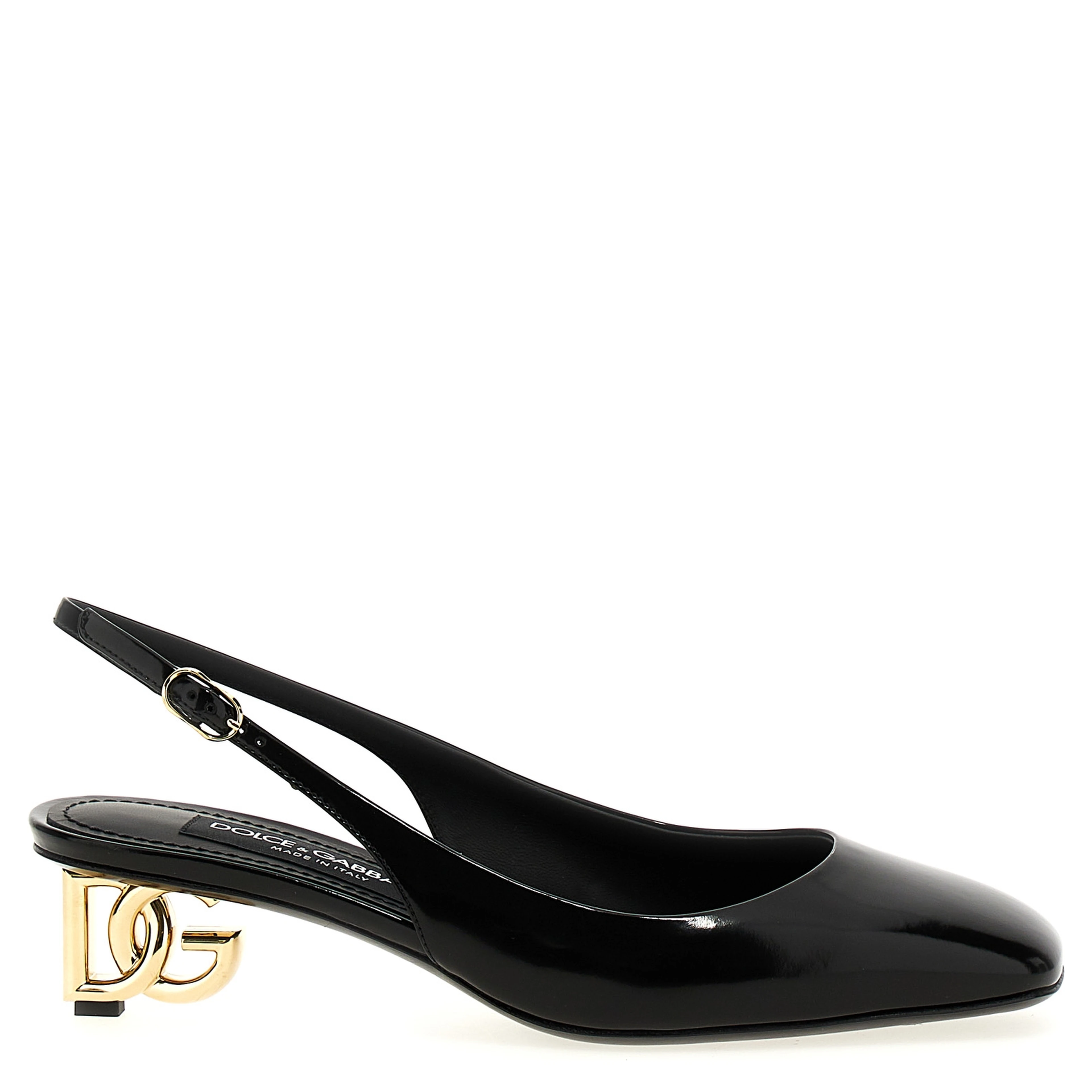 Black Calfskin Mid Heel Pumps