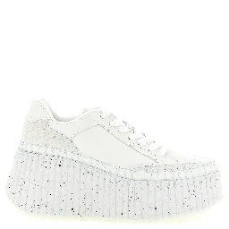 White Polyester Wedge Sandals