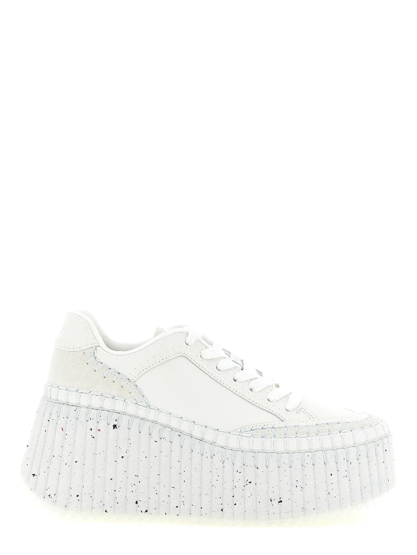 White Polyester Wedge Sandals