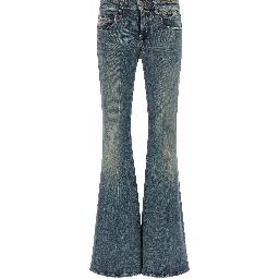 Blue Cotton Flared Jeans