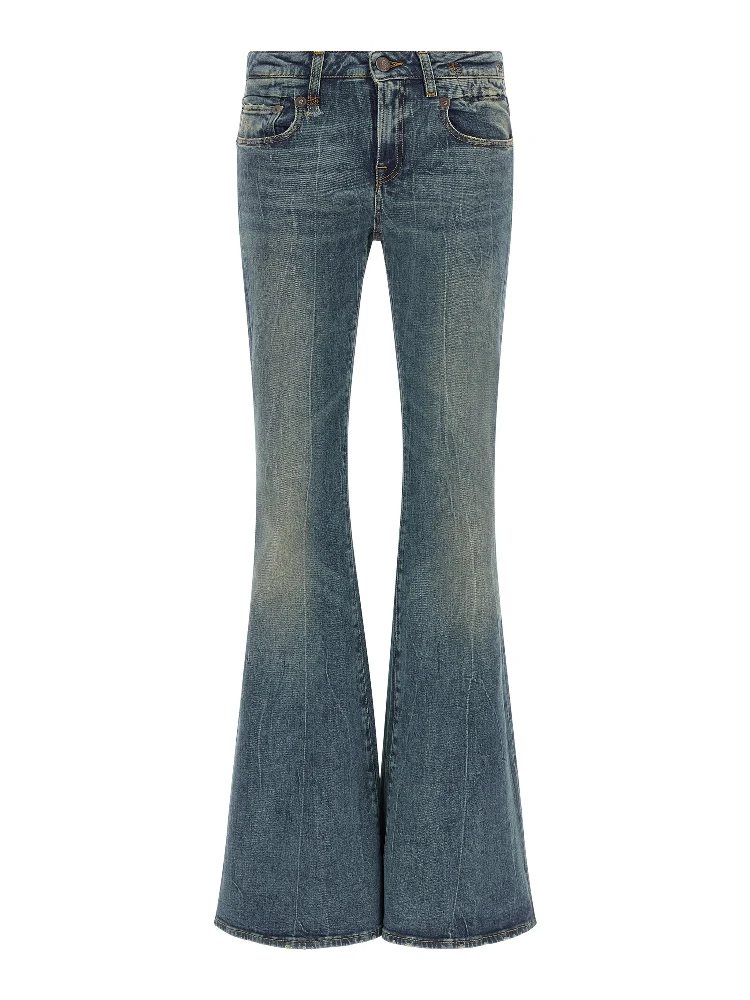 Blue Cotton Flared Jeans