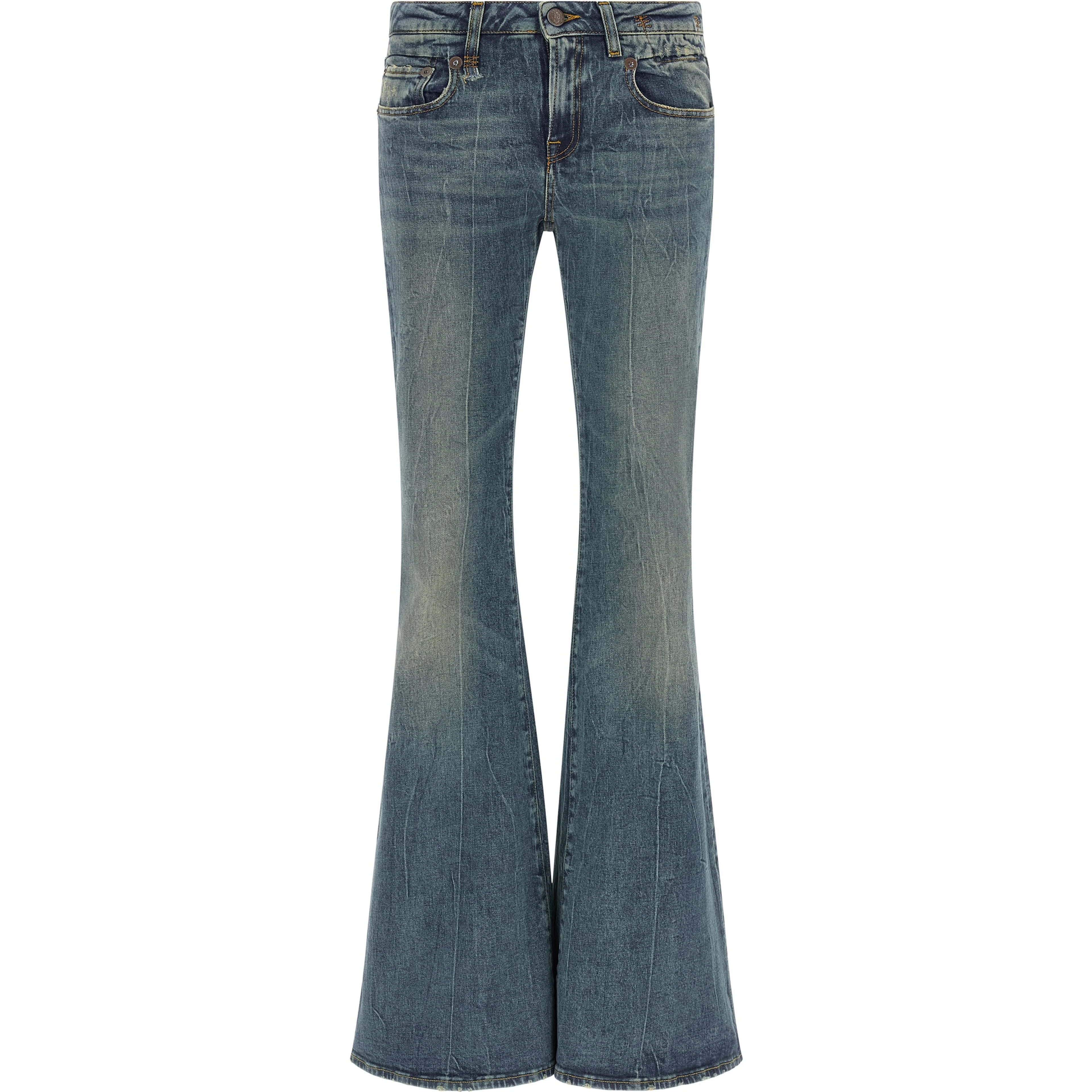 Blue Cotton Flared Jeans