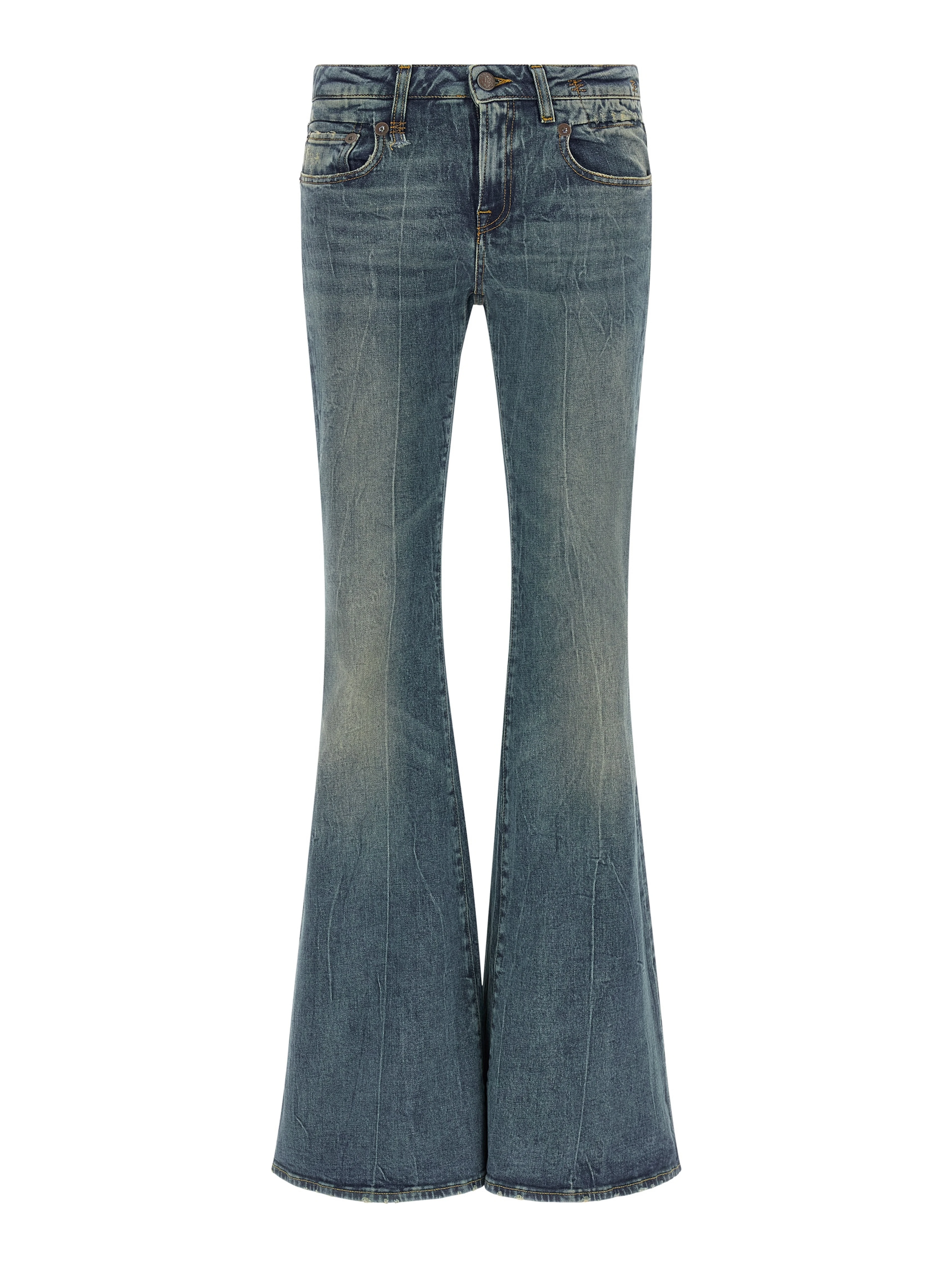 Blue Cotton Flared Jeans
