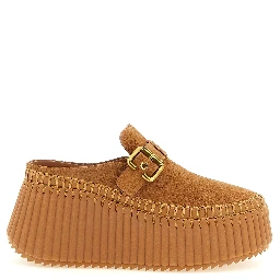Beige Calfskin Wedge Sandals