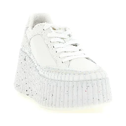 White Polyester Wedge Sandals