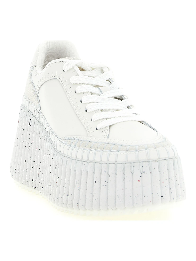 White Polyester Wedge Sandals