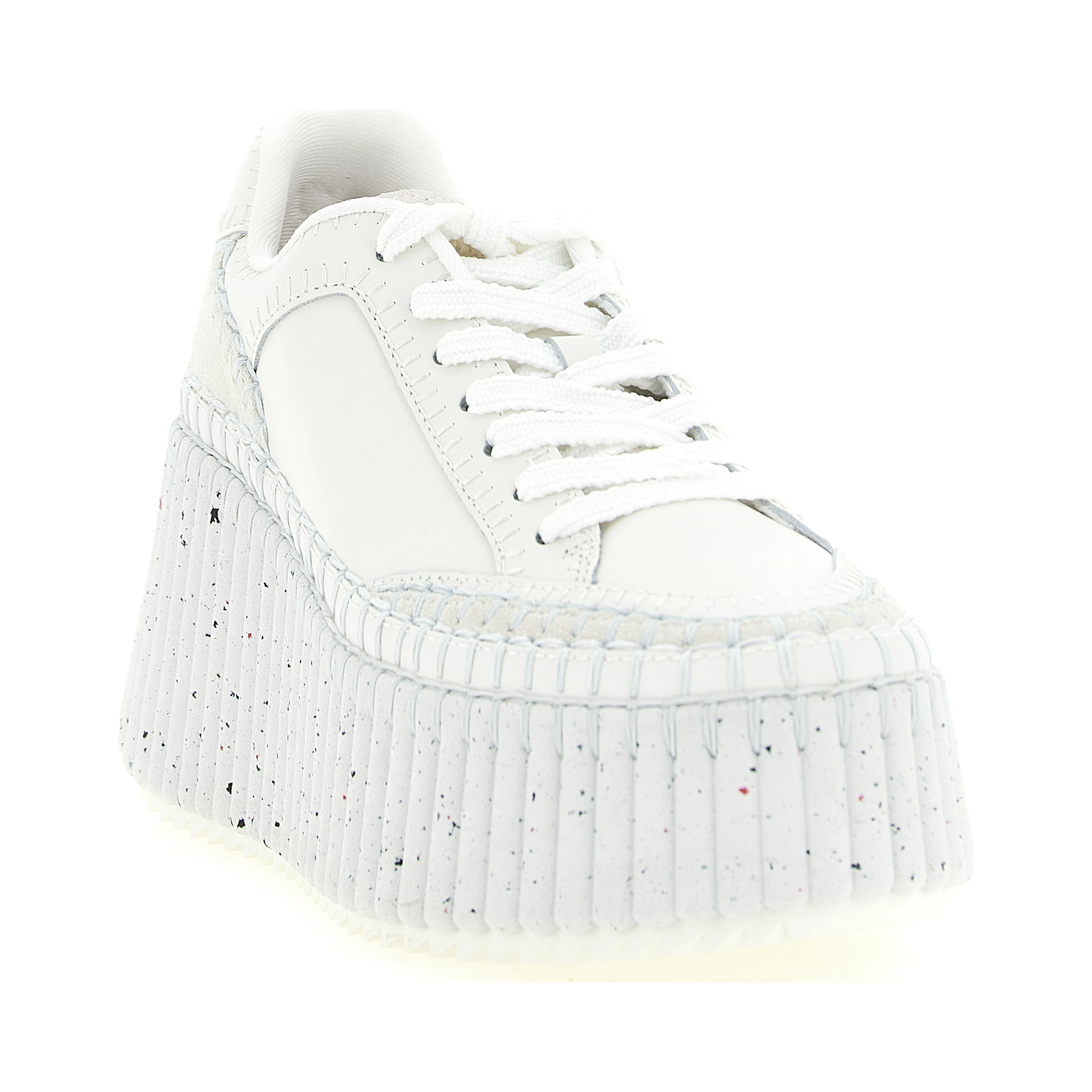 White Polyester Wedge Sandals