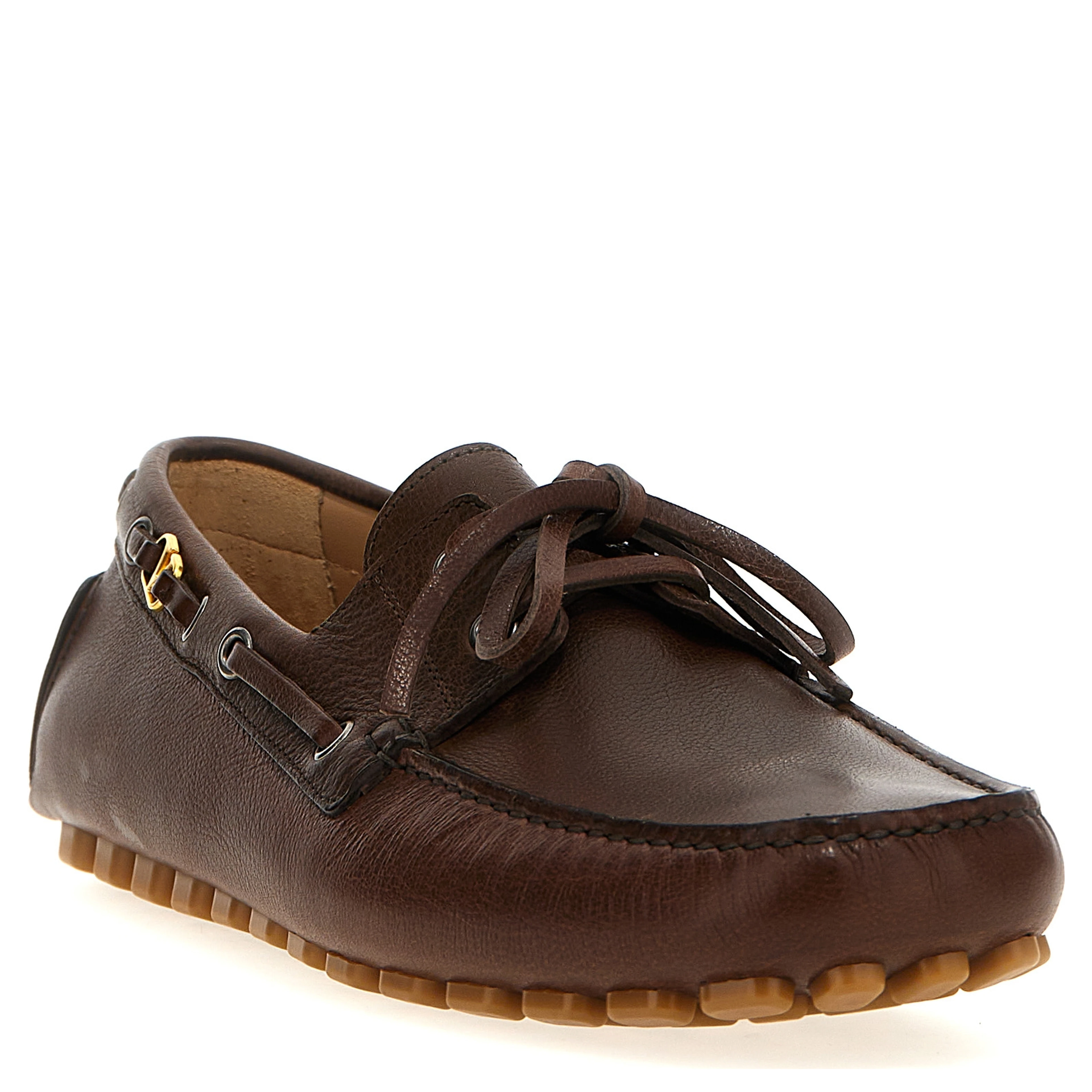 Brown Buffalo Leather Slip-On Loafers