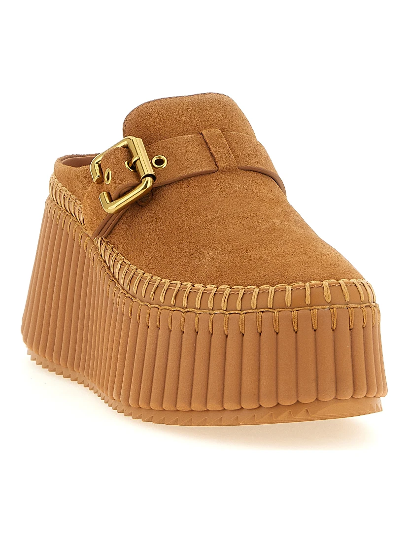 Beige Calfskin Wedge Sandals