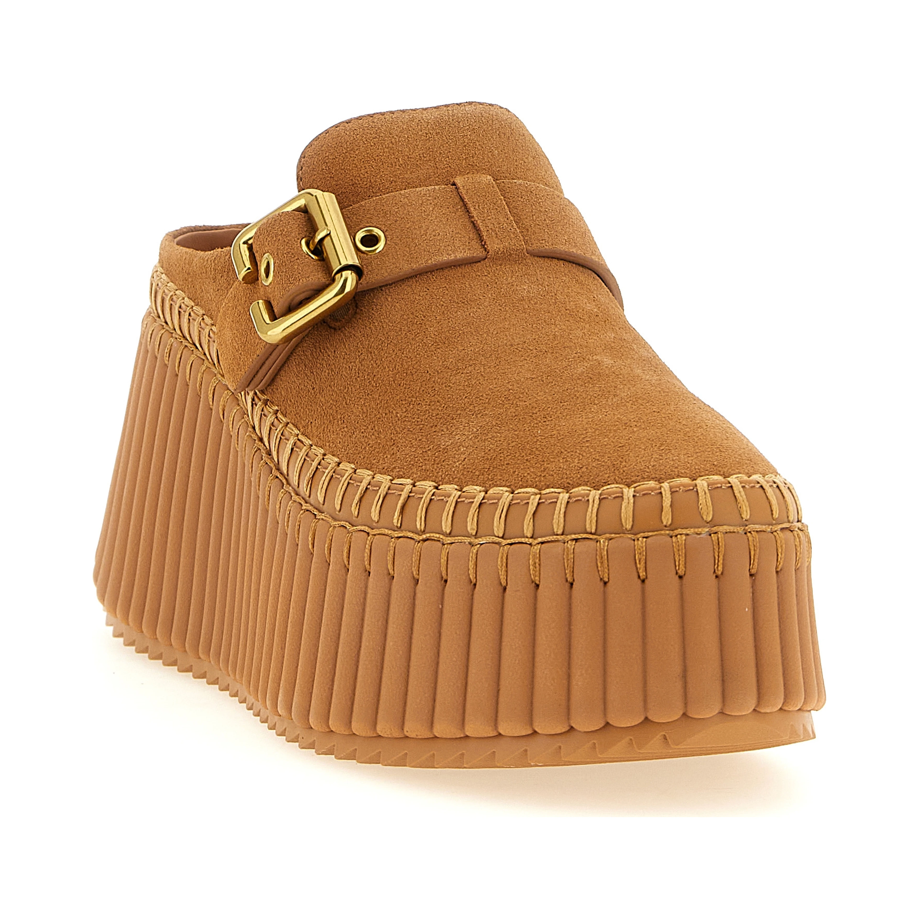 Beige Calfskin Wedge Sandals