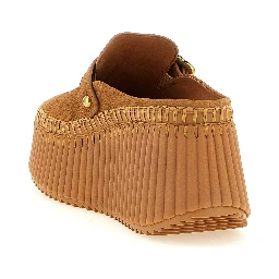 Beige Calfskin Wedge Sandals