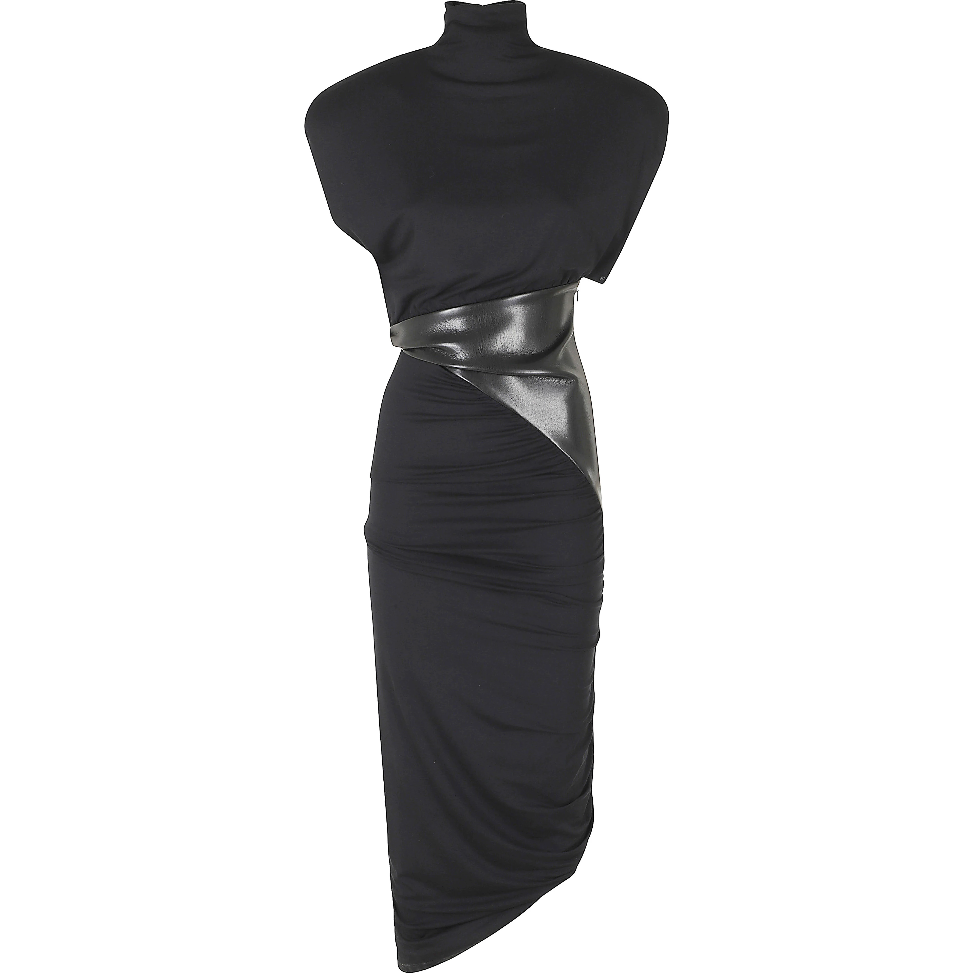 URSULA VEGAN LEATHER DETAILED DRAPED MIDI DRESS