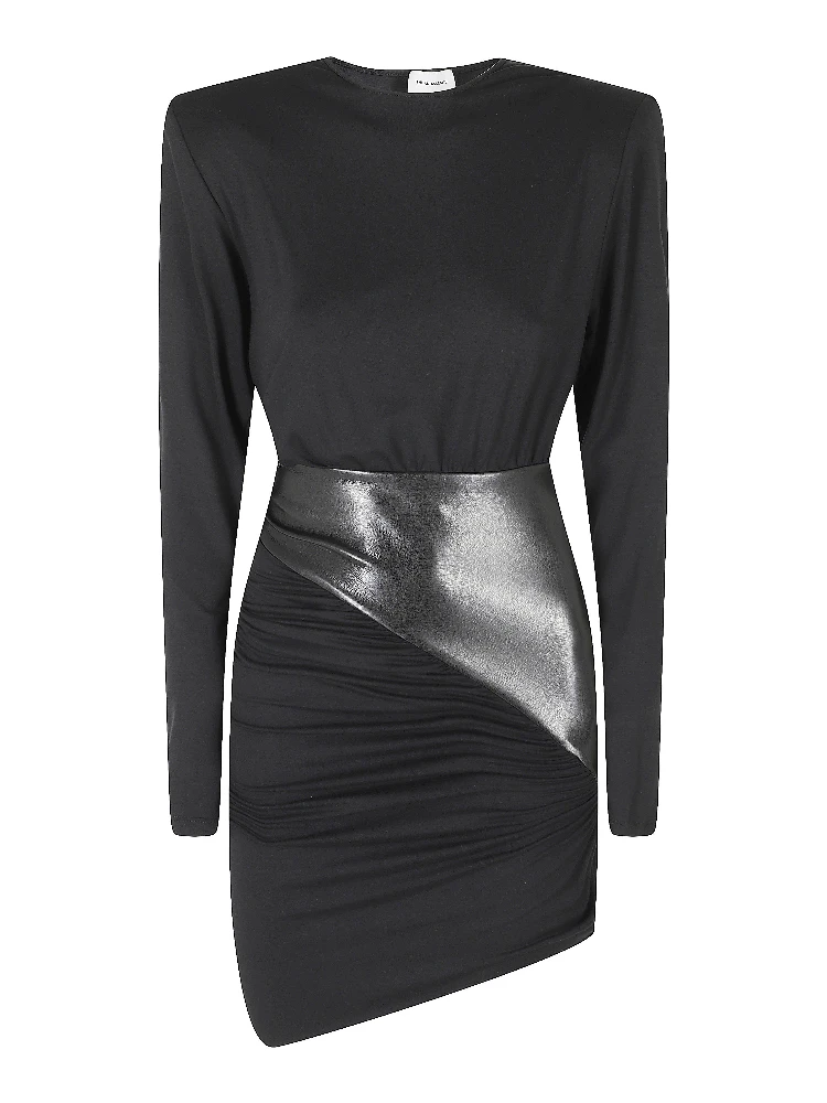 URSULA MINI VEGAN LEATHER DETAILED DRAPED MINI DRESS