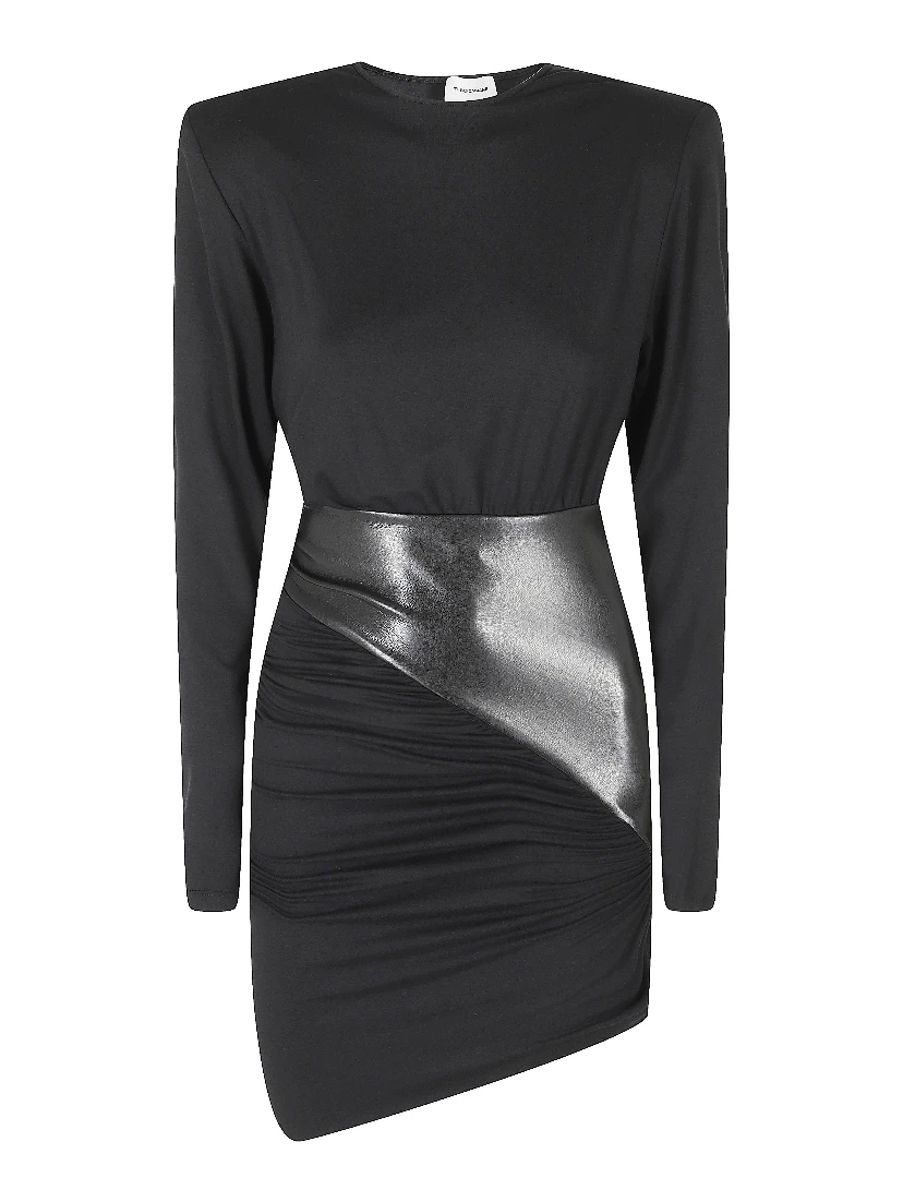 URSULA MINI VEGAN LEATHER DETAILED DRAPED MINI DRESS