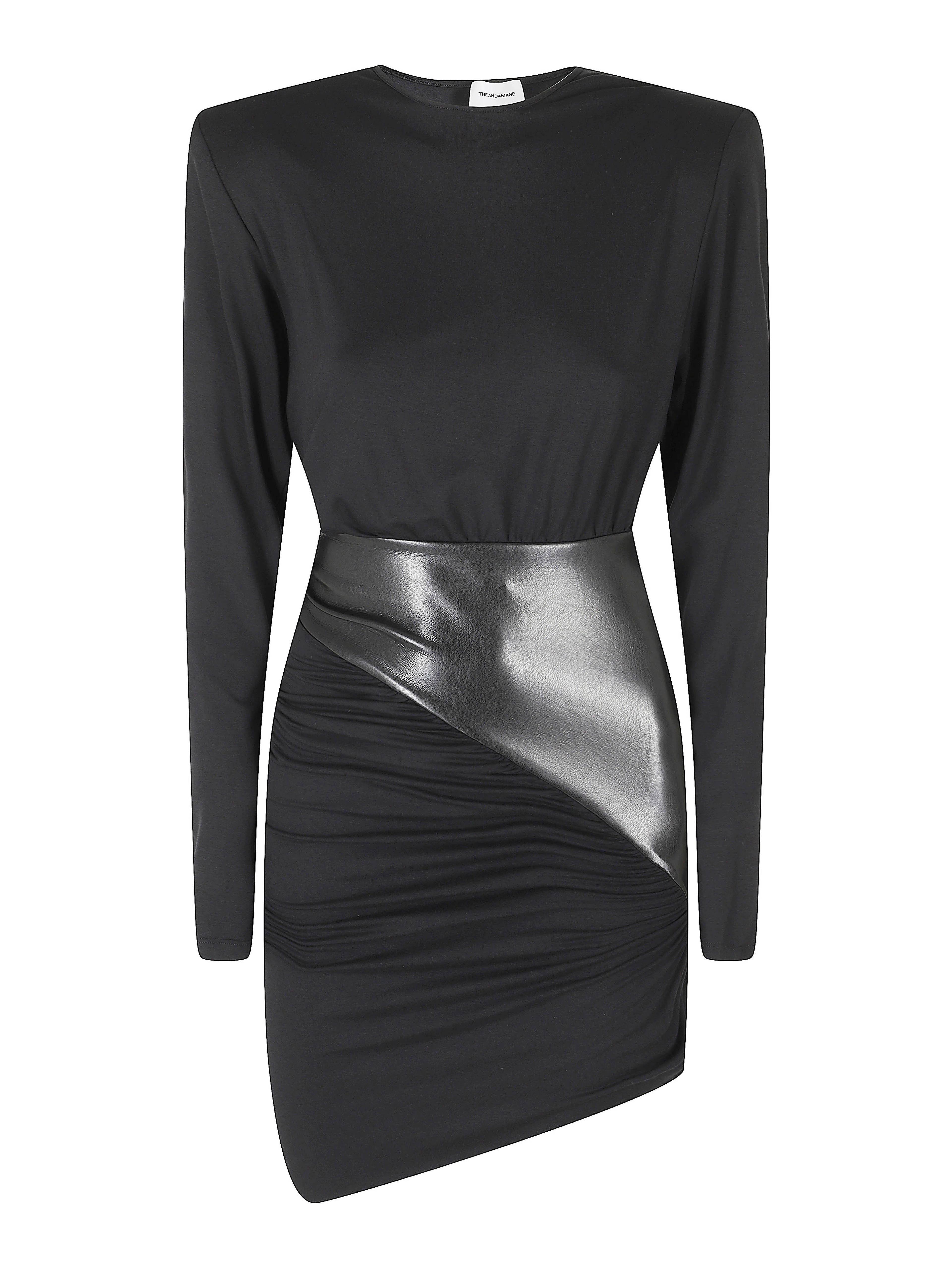 URSULA MINI VEGAN LEATHER DETAILED DRAPED MINI DRESS