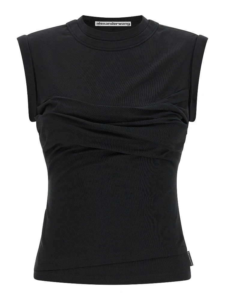 Black Cotton Sleeveles T-Shirt