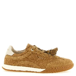 Beige Leather Low Top Sneakers
