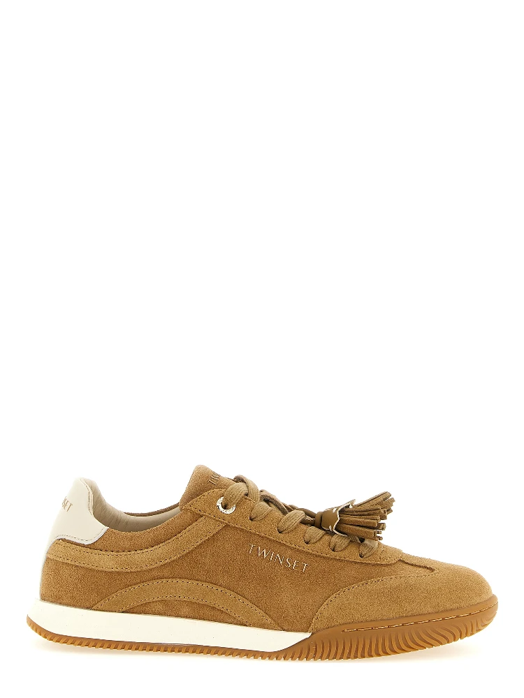Beige Leather Low Top Sneakers