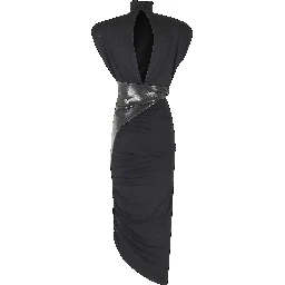 URSULA VEGAN LEATHER DETAILED DRAPED MIDI DRESS