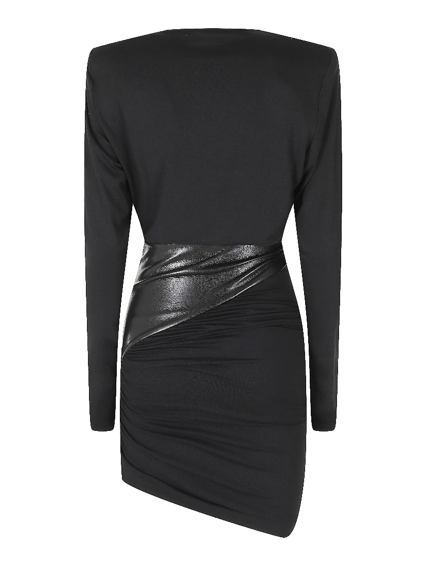 URSULA MINI VEGAN LEATHER DETAILED DRAPED MINI DRESS