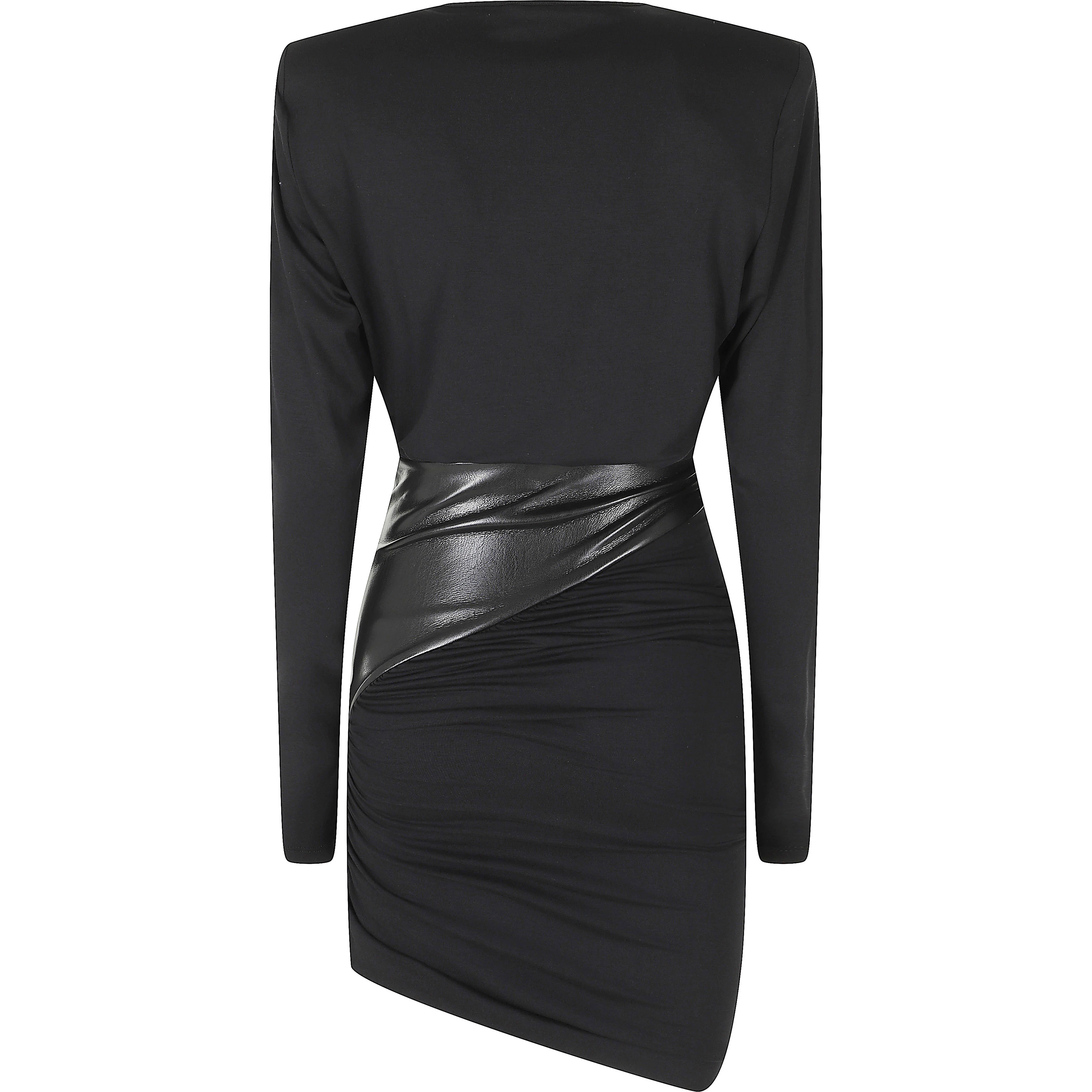 URSULA MINI VEGAN LEATHER DETAILED DRAPED MINI DRESS