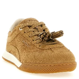 Beige Leather Low Top Sneakers