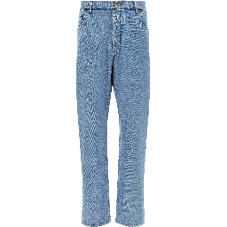 Blue Cotton Straight-Leg Jeans
