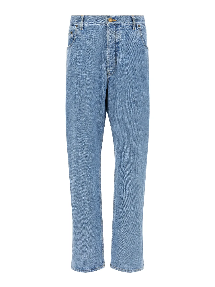 Blue Cotton Straight-Leg Jeans