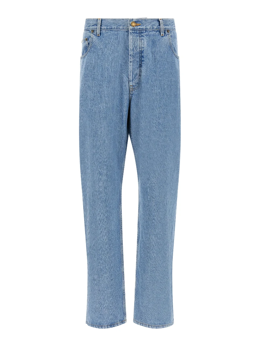 Blue Cotton Straight-Leg Jeans