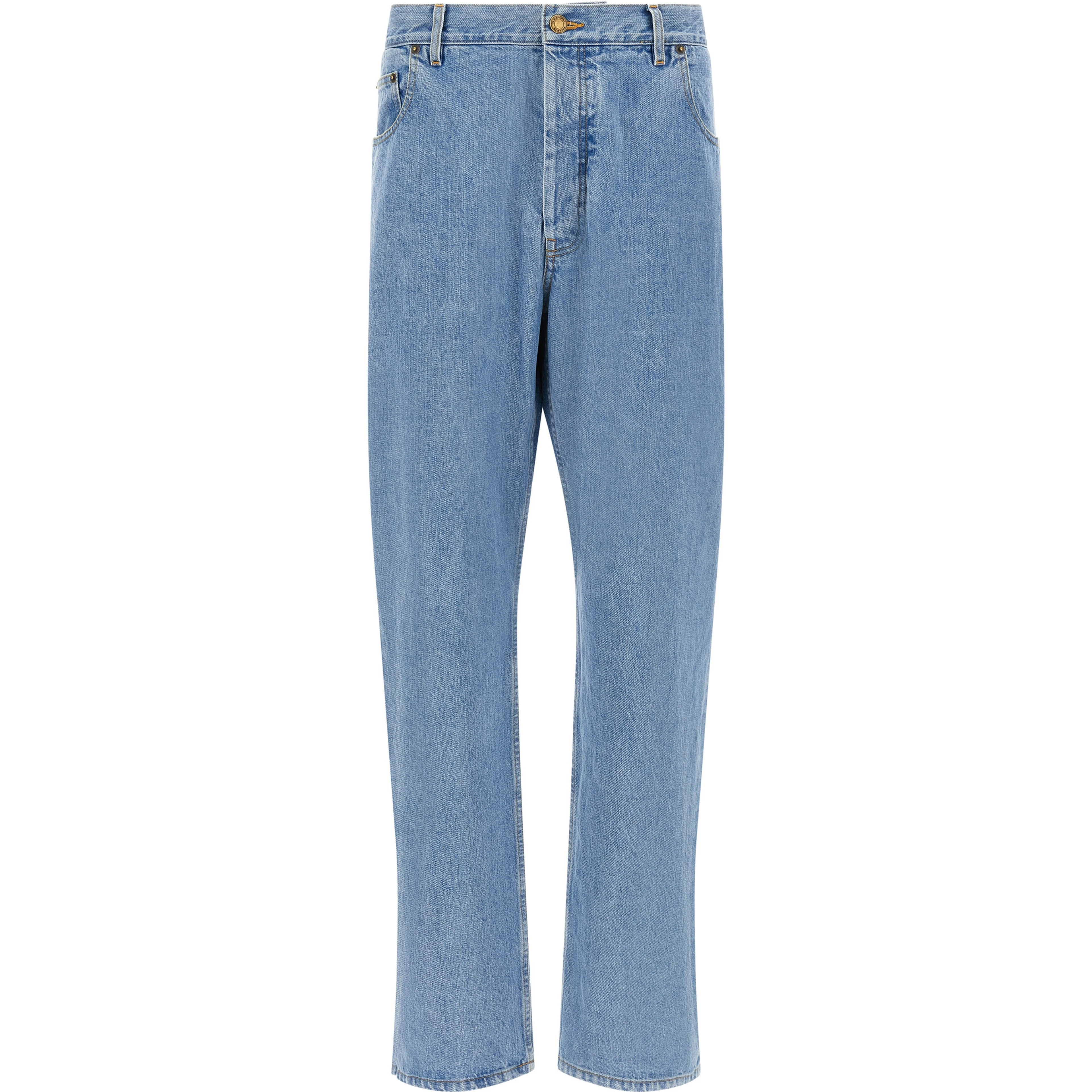 Blue Cotton Straight-Leg Jeans