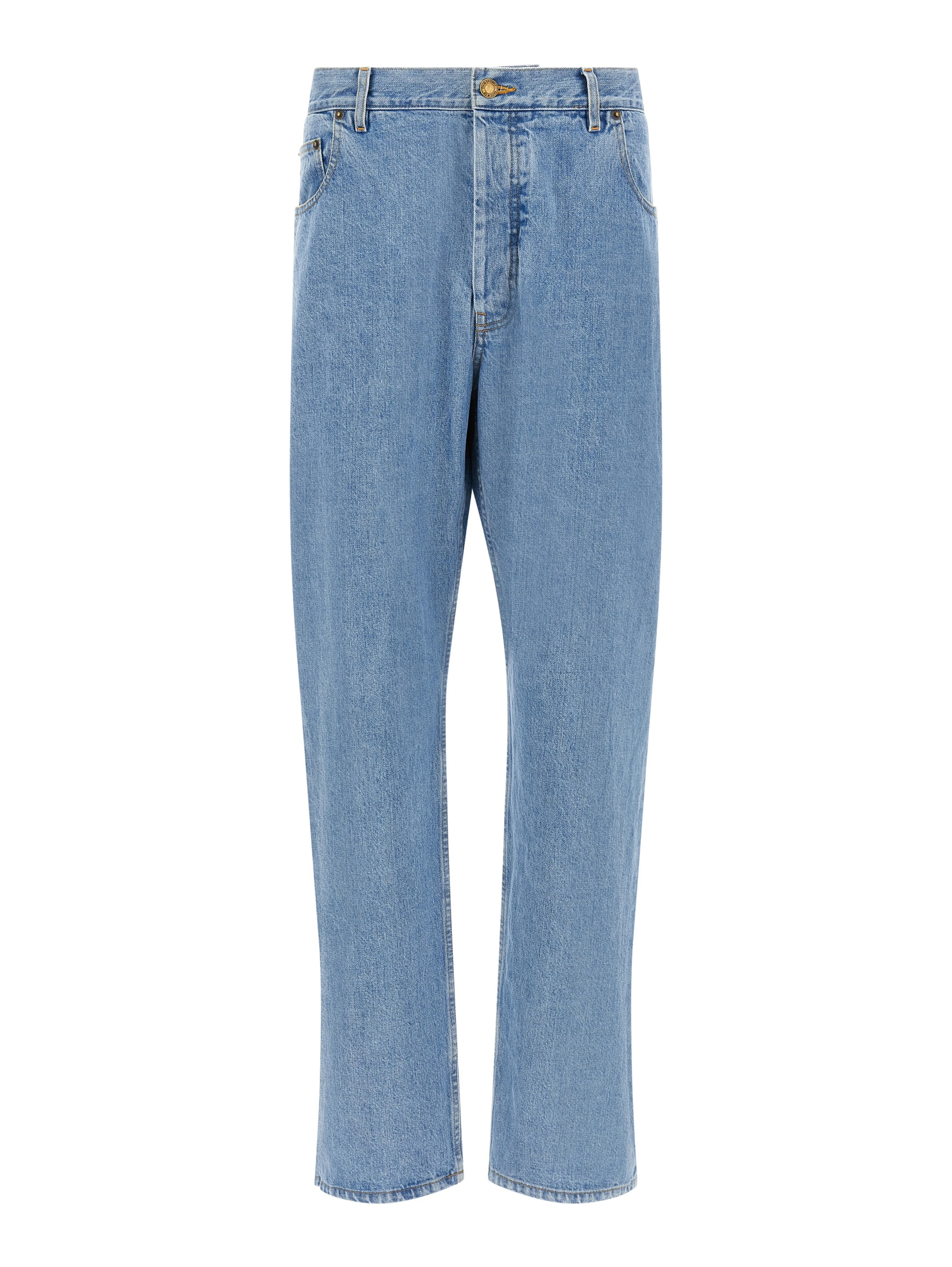 Blue Cotton Straight-Leg Jeans