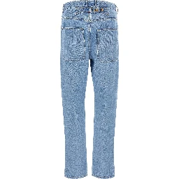 Blue Cotton Straight-Leg Jeans
