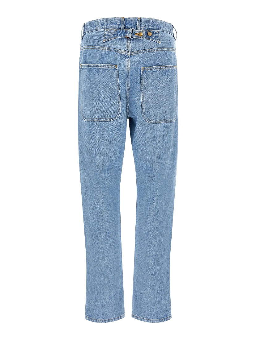 Blue Cotton Straight-Leg Jeans