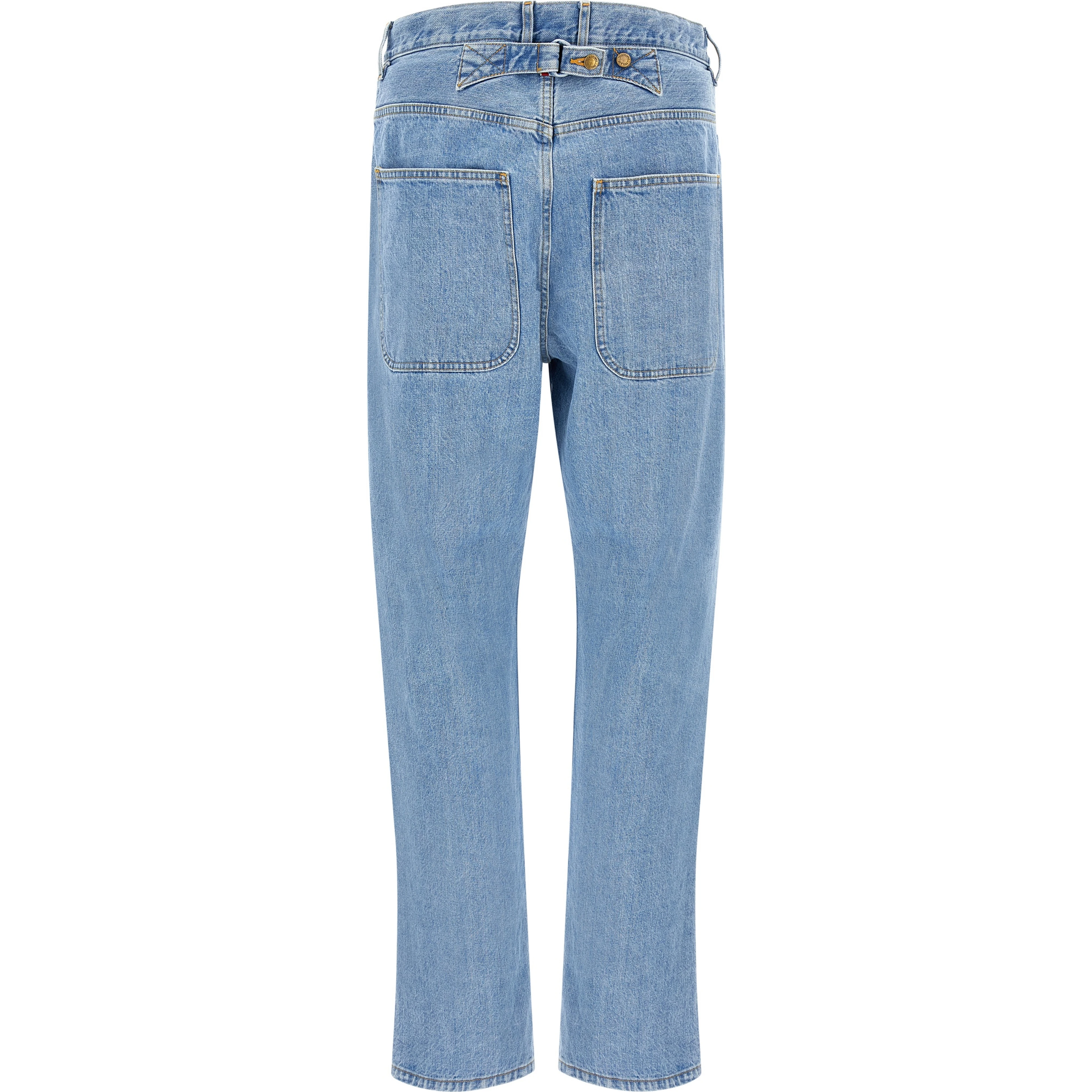 Blue Cotton Straight-Leg Jeans