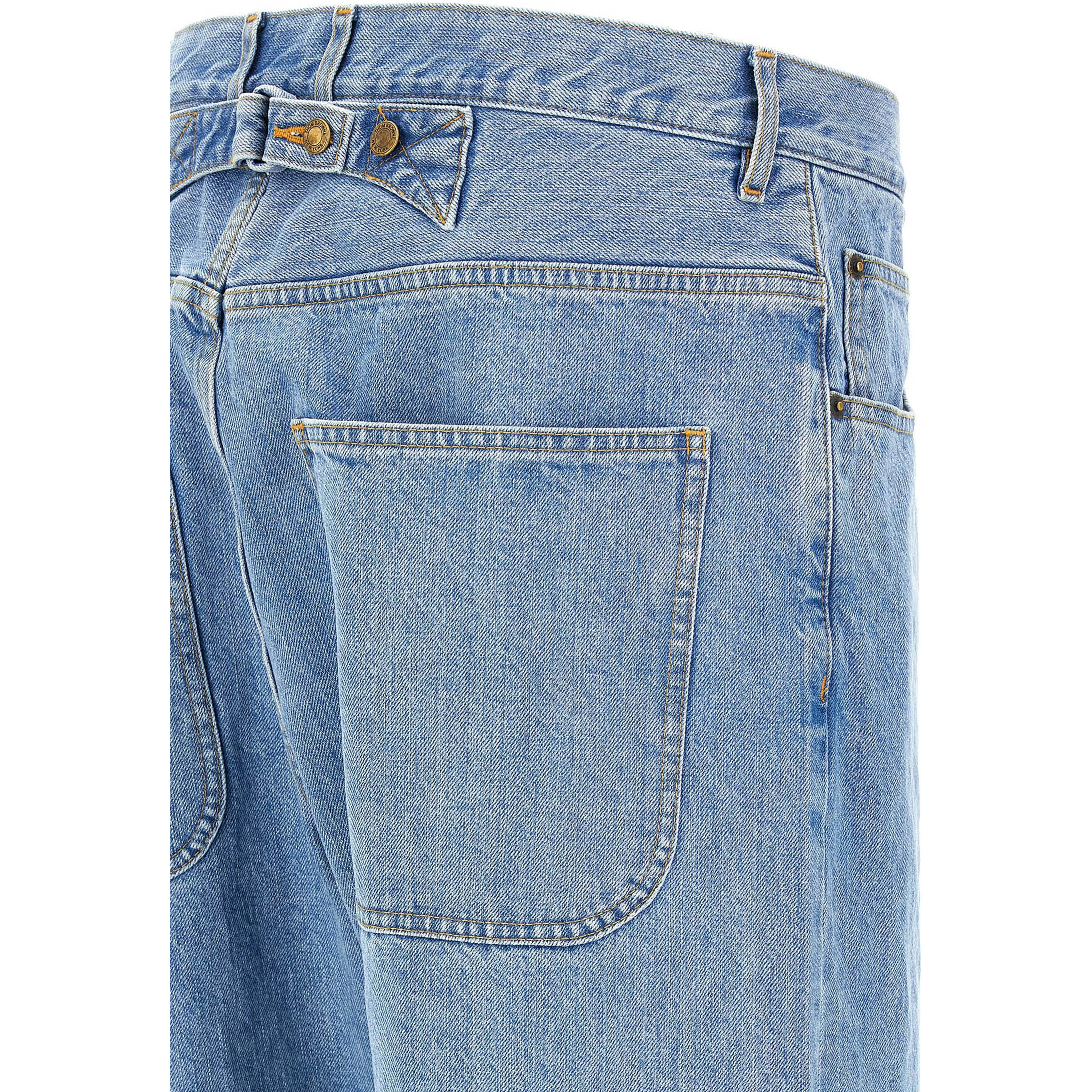 Blue Cotton Straight-Leg Jeans